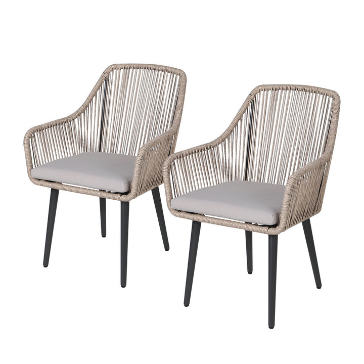 Cassil Patio Dining Armchair with Cushion (Set of 2) Wade Logan® Frame Color/Cushion Color: Beige Frame/Light Gray Cushion