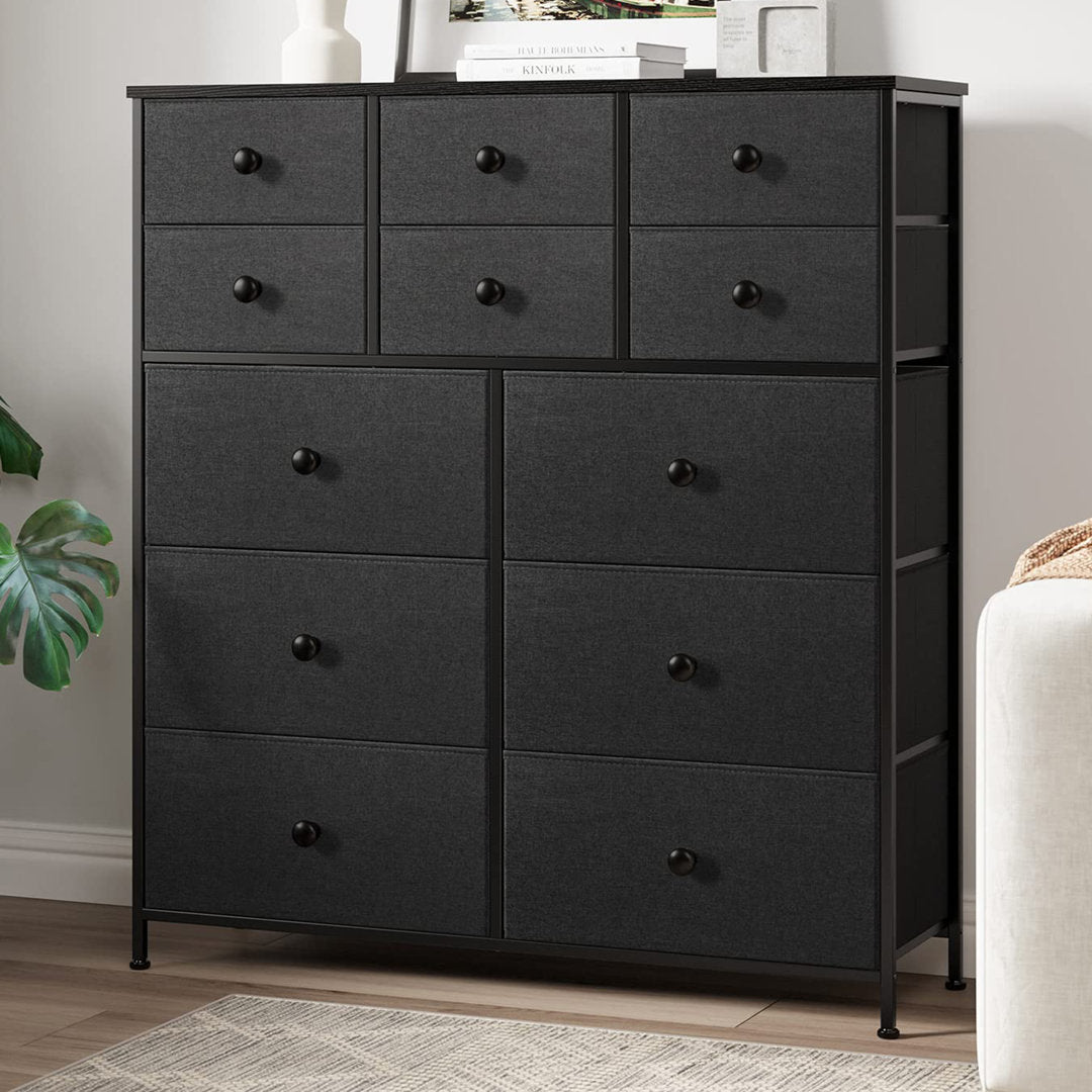 Ojaswi Dresser 12 Chest of Drawers, Closet with Wood Ebern Designs Color: Black