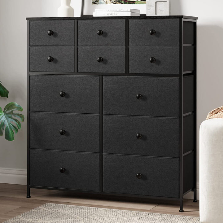Ojaswi Dresser 12 Chest of Drawers, Closet with Wood Ebern Designs Color: Black
