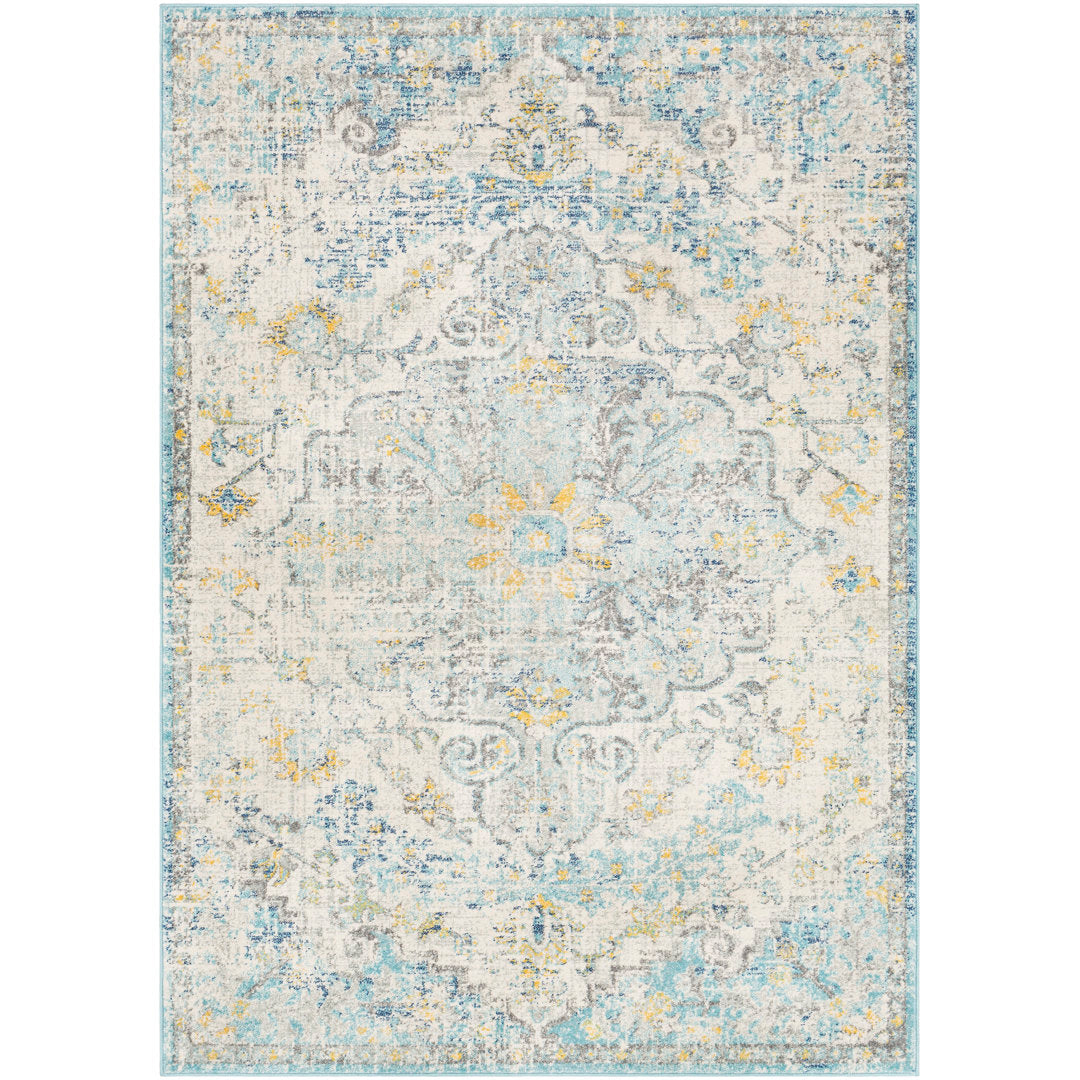 Hillsby Oriental Ivory Cream/Teal/Yellow Area Rug Mistana™ Rug Size: Rectangle 3'11" x 5'7"