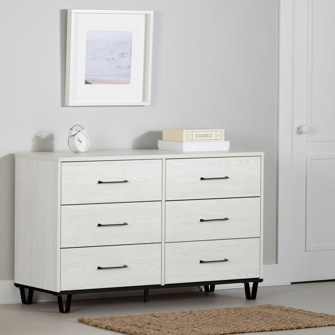 Arlen 6-Drawer Double Dresser Sand & Stable™ Baby & Kids Color: White Pine/Black Matte