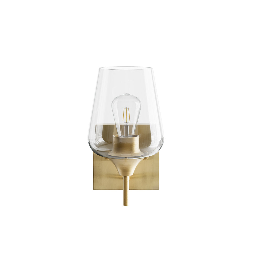 Herriman 1 - Light Dimmable Armed Sconce Ebern Designs Shade Color: Clear Finish: Antique Brass