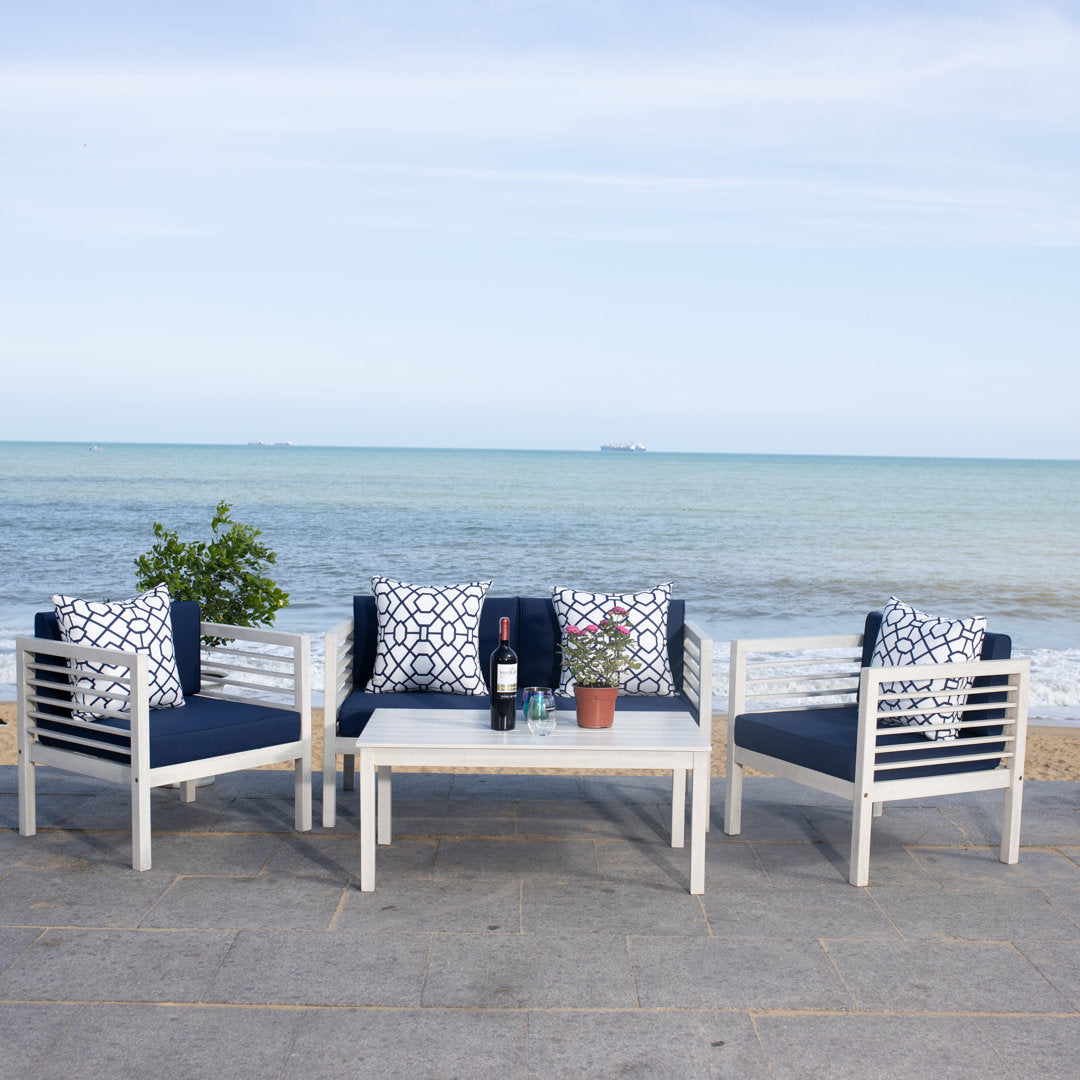 Arlethe 4 Piece Sofa Seating Group with Cushions Wade Logan® Frame Color/Cushion Color: White Frame/Navy Cushion