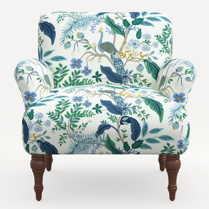 Rifle Paper Co. x Cloth & Company Bristol Armchair Rifle Paper Co. x Cloth & Company Body Fabric: Rpc Peacock Blue & White Linen