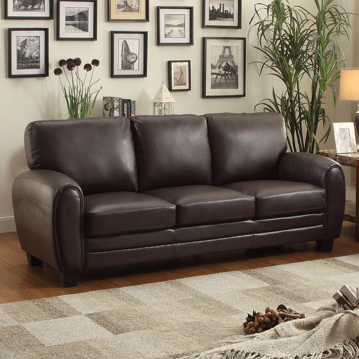 Coombs 85" Faux Leather Round Arm Sofa Lark Manor™ Upholstery Color: Dark