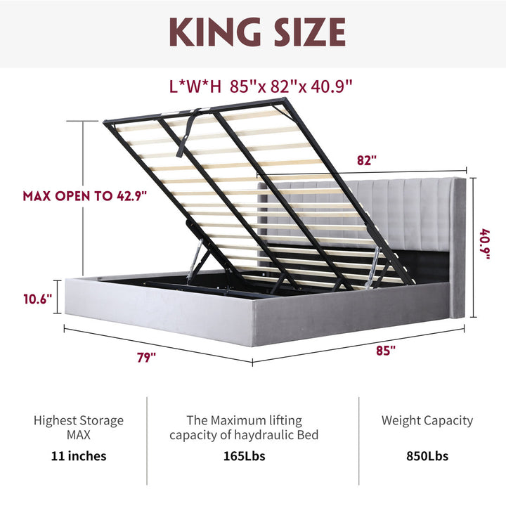 Daizia Lift Up Storage Platform Bed with Wingback Headboard Latitude Run® Color: Gray Size: King