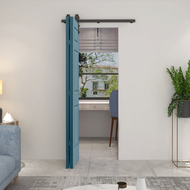 Paneled MDF Composite Bifold Barn Door with Installation Hardware Kit Calhome Size: 24" x 80" Finish: Dignity Blue