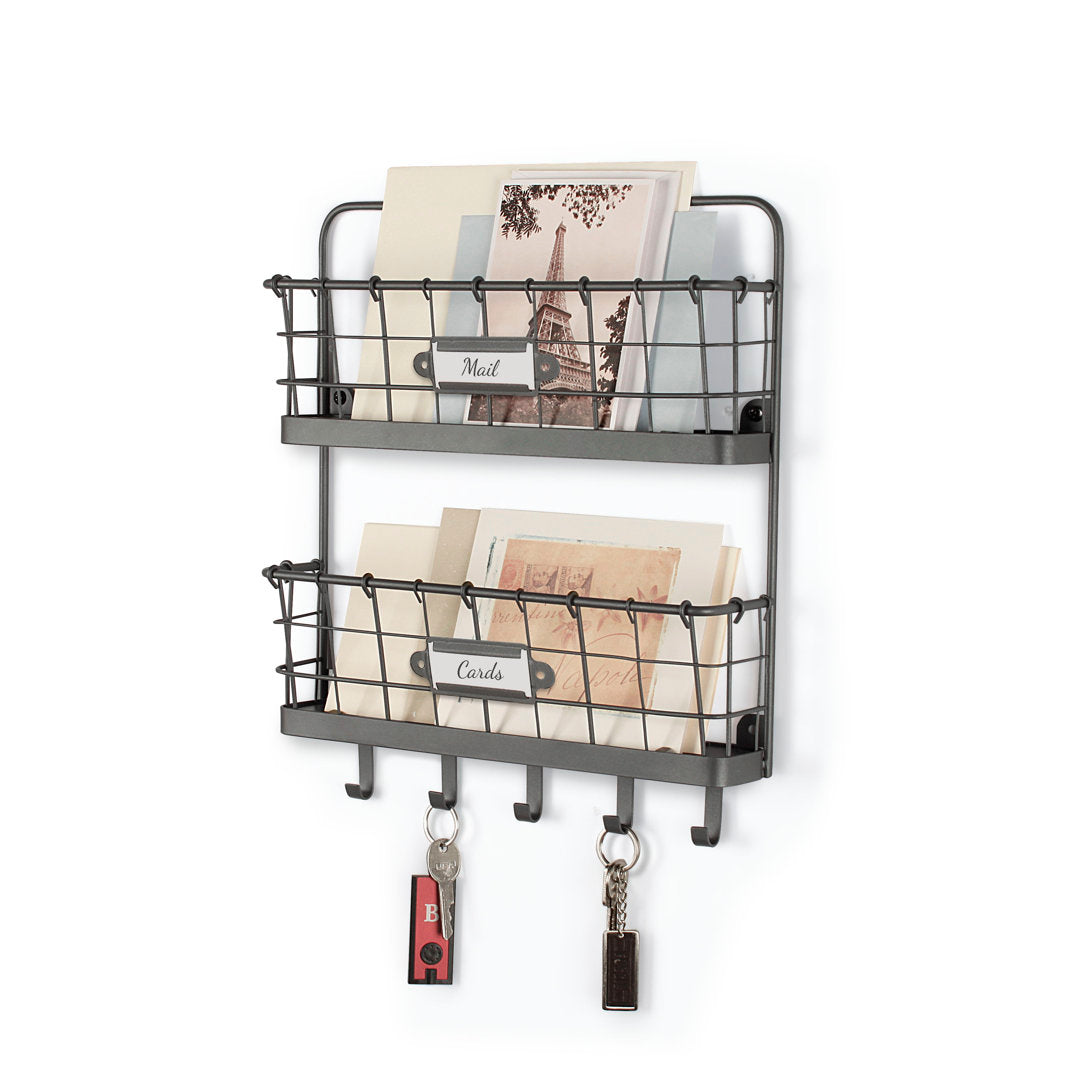 Dickinson 2-Tier Letter Holder Organizer with Wall Baskets Williston Forge Finish: Gray