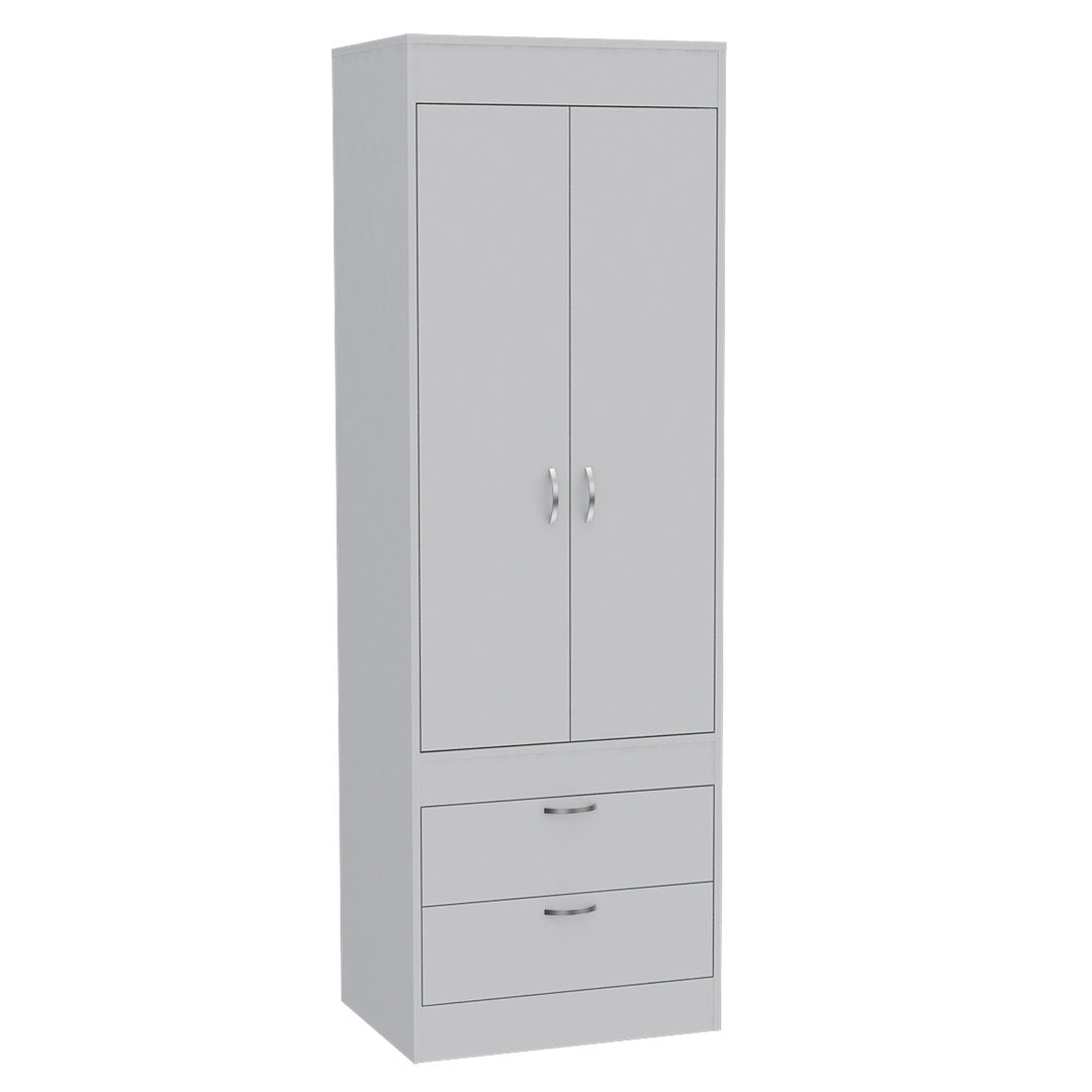 Lisboa Armoire with Double Doors, 2 Drawers, and Hanging Rod Latitude Run® Color: Light Gray