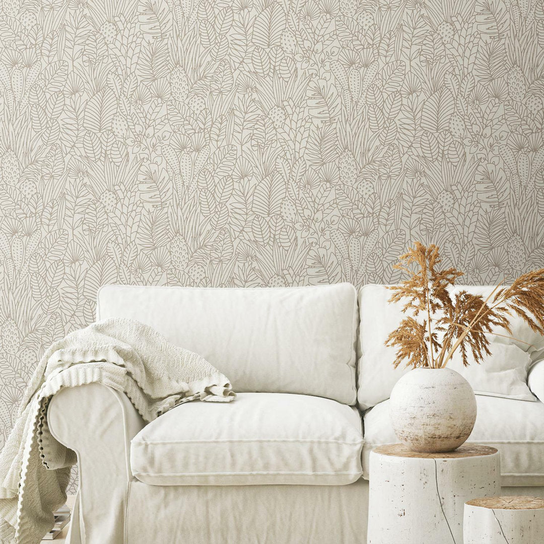 Davis Leaves Sketch 20.5' L x 16.5" W Peel and Stick Wallpaper Roll Sand & Stable™ Color: Taupe
