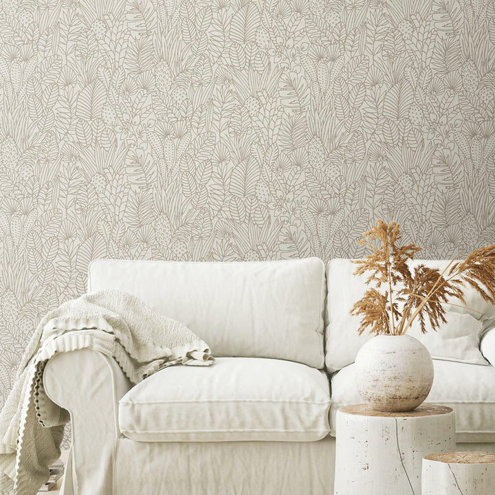 Davis Leaves Sketch 20.5' L x 16.5" W Peel and Stick Wallpaper Roll Sand & Stable™ Color: Taupe
