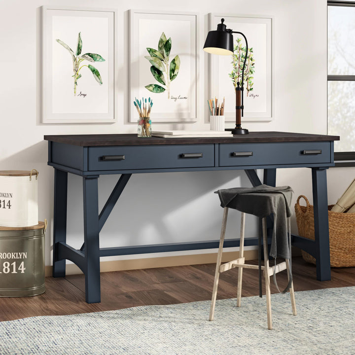 Bankston Desk with Built in Outlets Beachcrest Home™ Color: Dark Brown/Blue