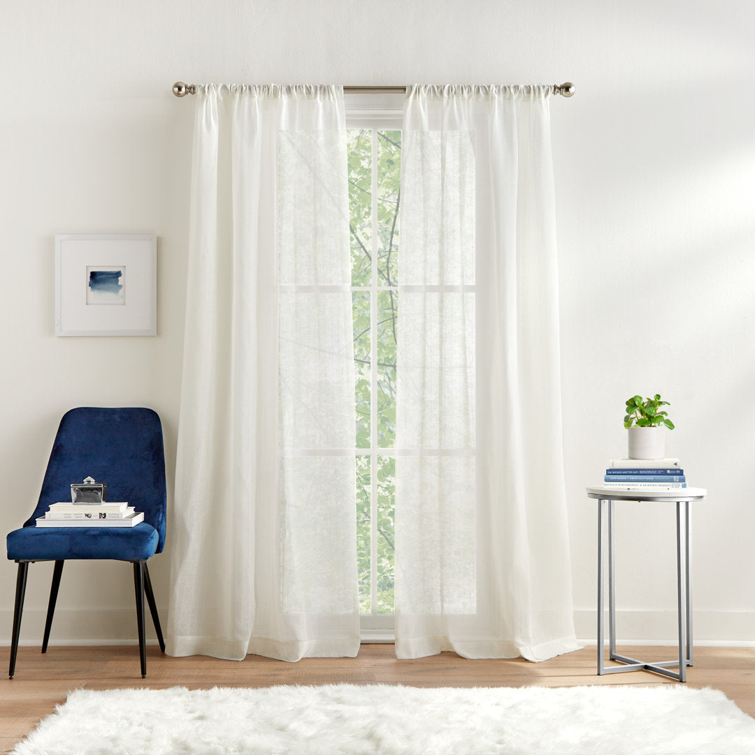 Pinstripe Sheer Solid Color Sheer Rod Pocket Curtain Panel Pair (Set of 2) Tommy Hilfiger Curtain Color: White Size per Panel: 50" W x 96" L