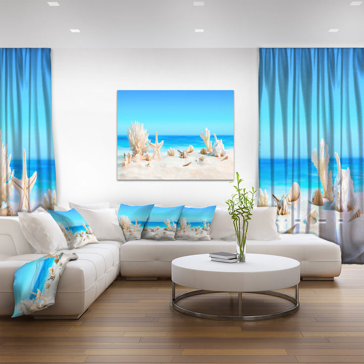 Risa Seashells on Tropical Beach' Graphic Art Highland Dunes Size: 16" H x 32" W x 1" D Format: Wrapped Canvas