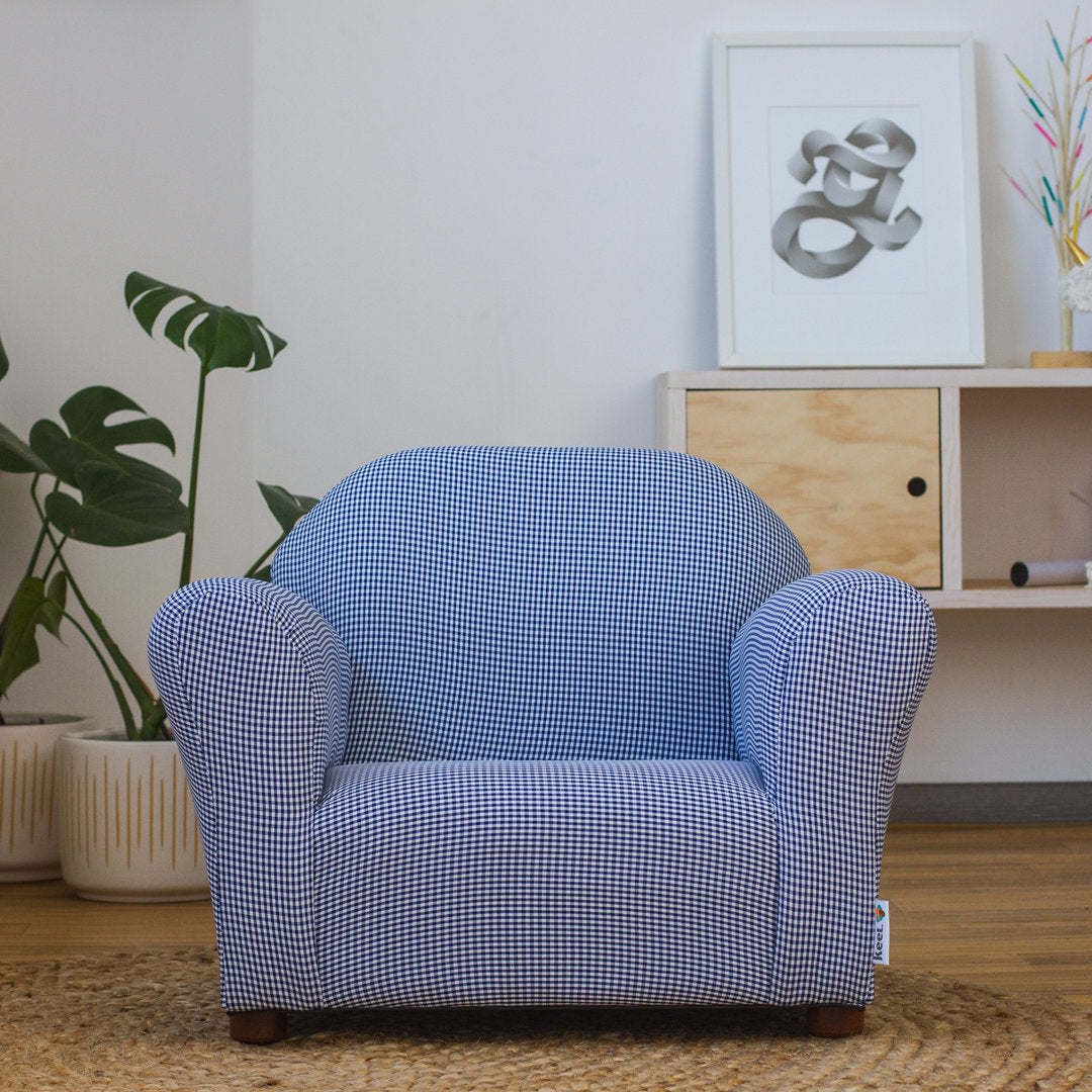 Weybridge Kid's Club Chair Gingham Pattern Gemma Violet Color: Navy