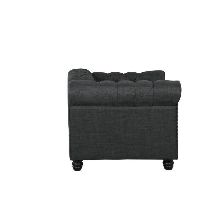 Provence 61" Rolled Arm Chesterfield Loveseat Kelly Clarkson Home Upholstery Color: Dark Gray Linen Blend