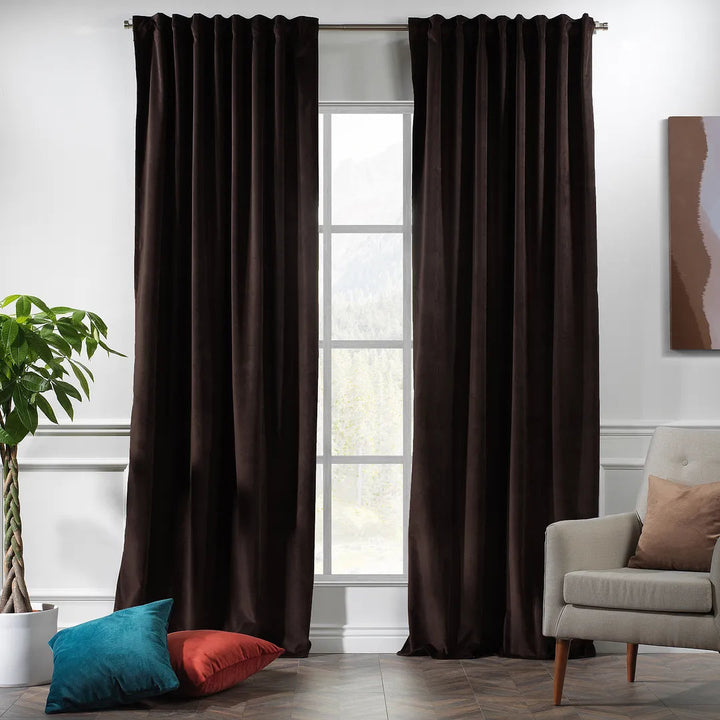 Matte Velvet Extra wide x Extra Long Custom Made Decorative Single Panel Lilijan Home & Curtain Curtain Color: 26 Dark Brown Size per Panel: 100" W x 95" L