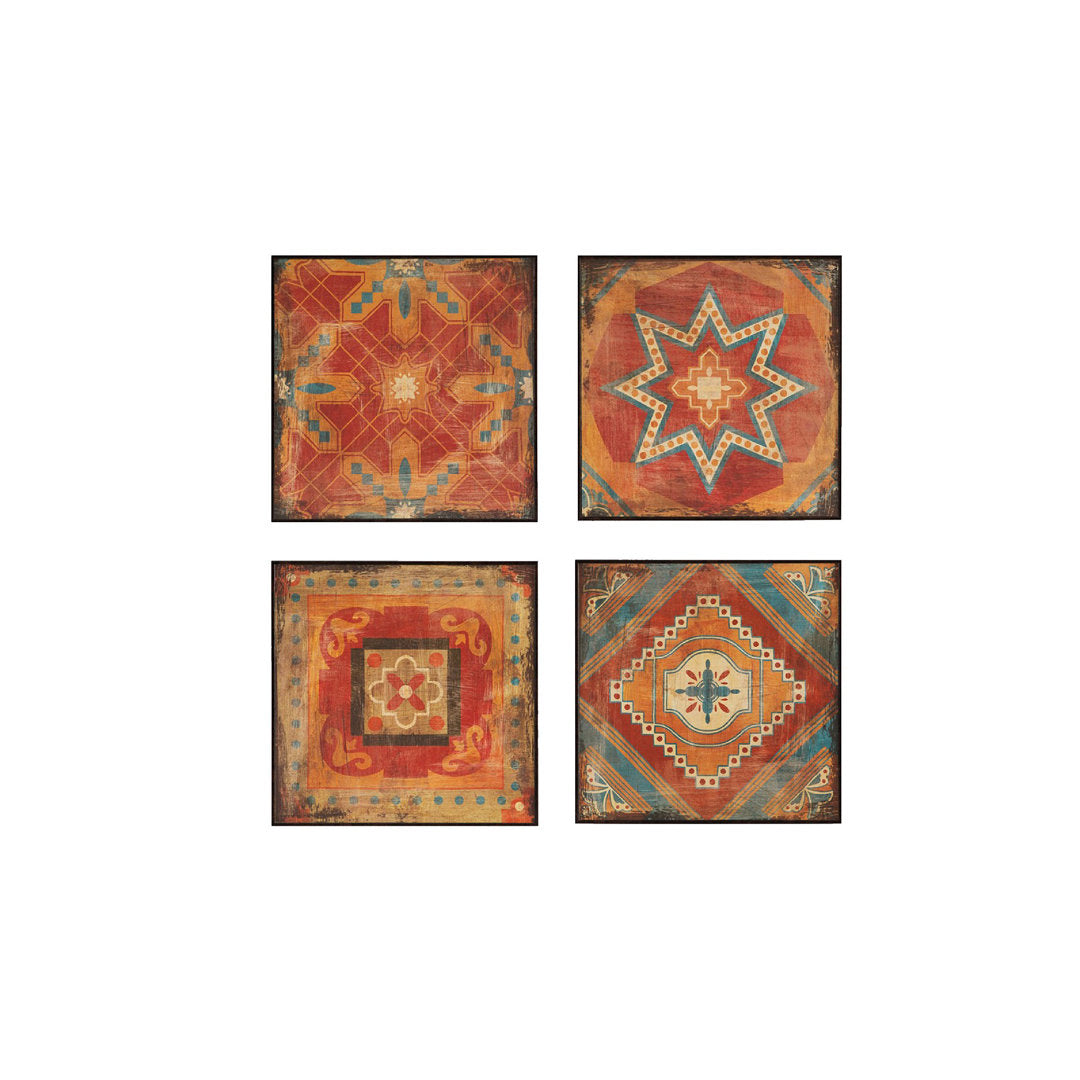 Leclair Moroccan Tile 4-piece Framed Art Set Bungalow Rose
