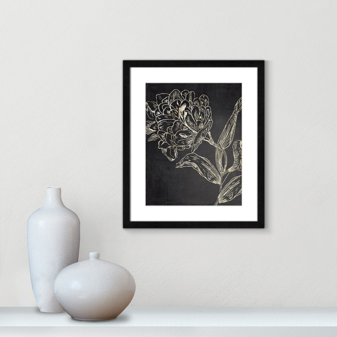 Golden Flower Folklore II by Asia Jensen - Picture Frame Graphic Art Joss & Main Size: 19" H x 16" W  Format: Black Wood Grain Framed