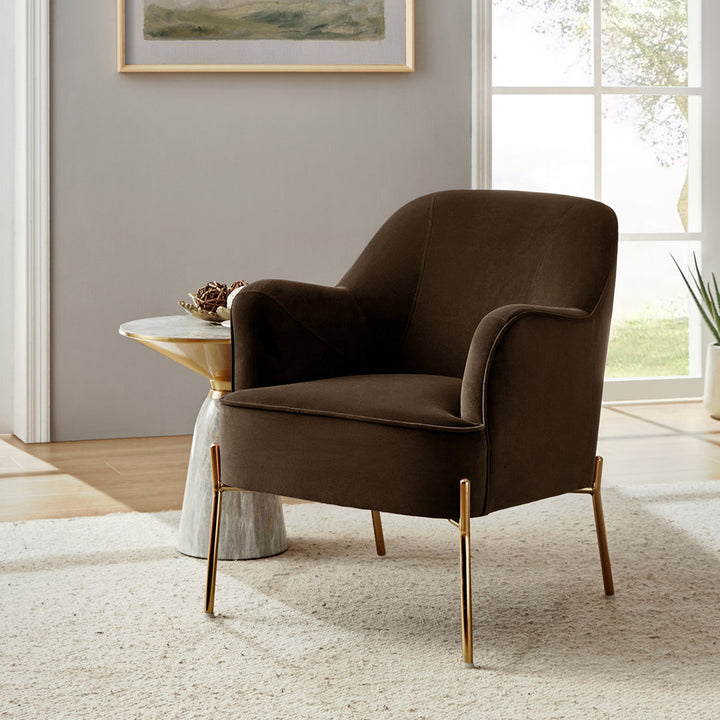 Cleo 26" Wide Contemporary Chair with Recessed Arms Etta Avenue™ Fabric: Brown Velvet
