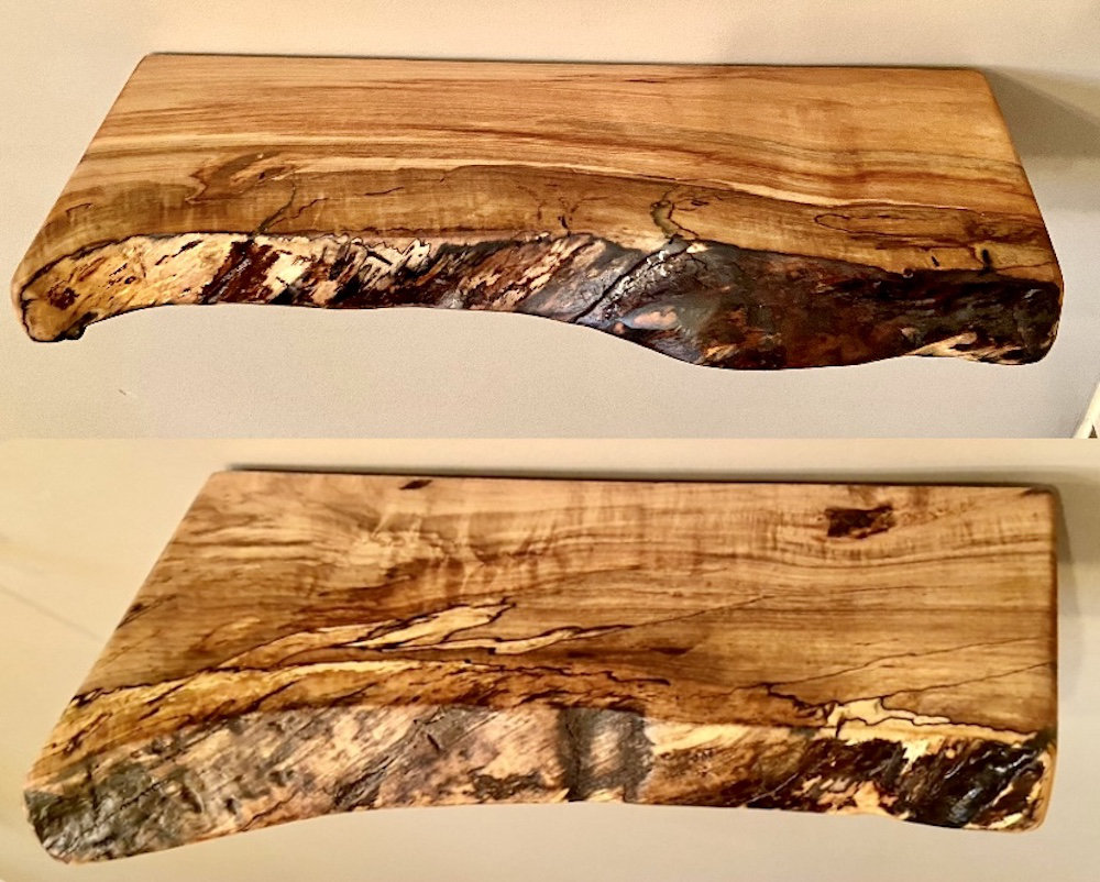 Maple Solid Wood Floating Shelf with Live Edge Steel Oak Size: 2" H x 48" W x 12" D