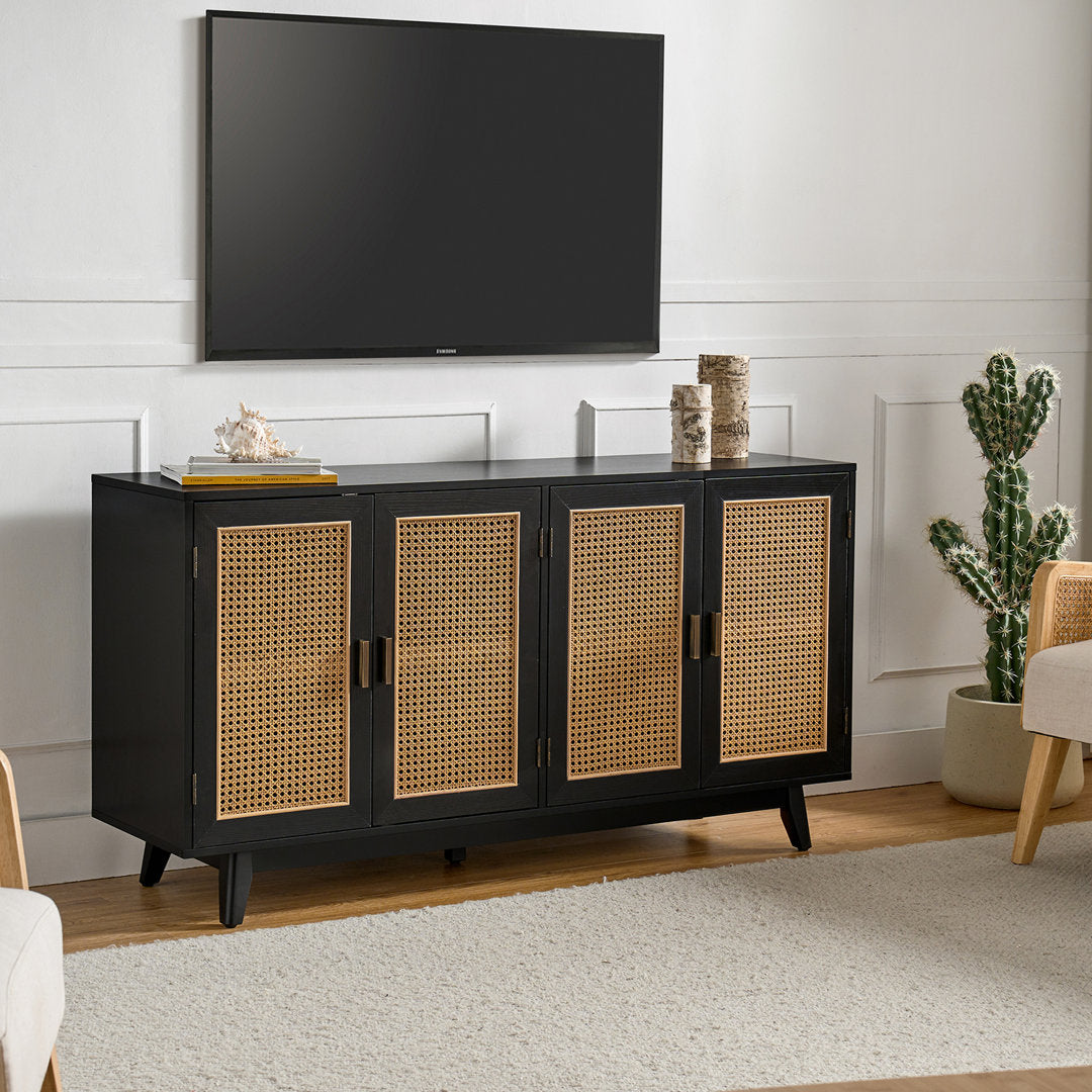 Emily 56.8''Rattan TV Stand With Storage Kelly Clarkson Home Color: Black