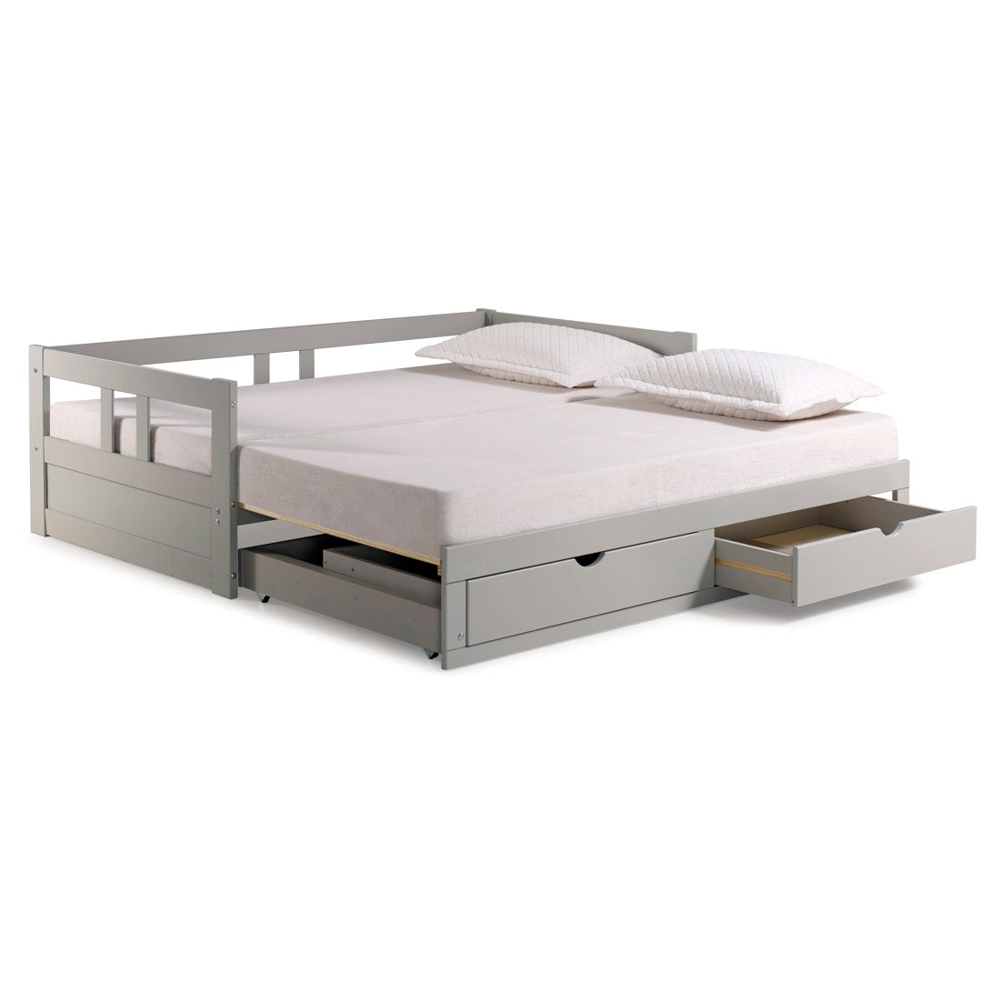 Bechtold Twin to King Solid Wood Frame Extendable Daybed With 2 Drawers And Trundle Guest bed Harriet Bee Bed Frame Color: Dove Gray