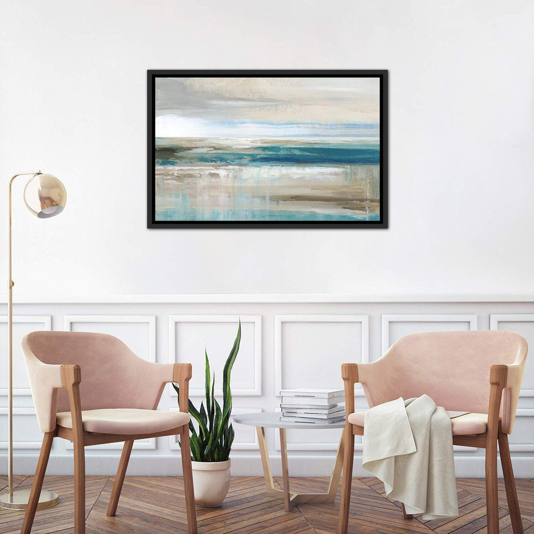 Abstract Sea ' - Floater Frame Print on Canvas East Urban Home Size: 26" H x 40" W x 1.5" D Format: Distressed Black Framed Canvas