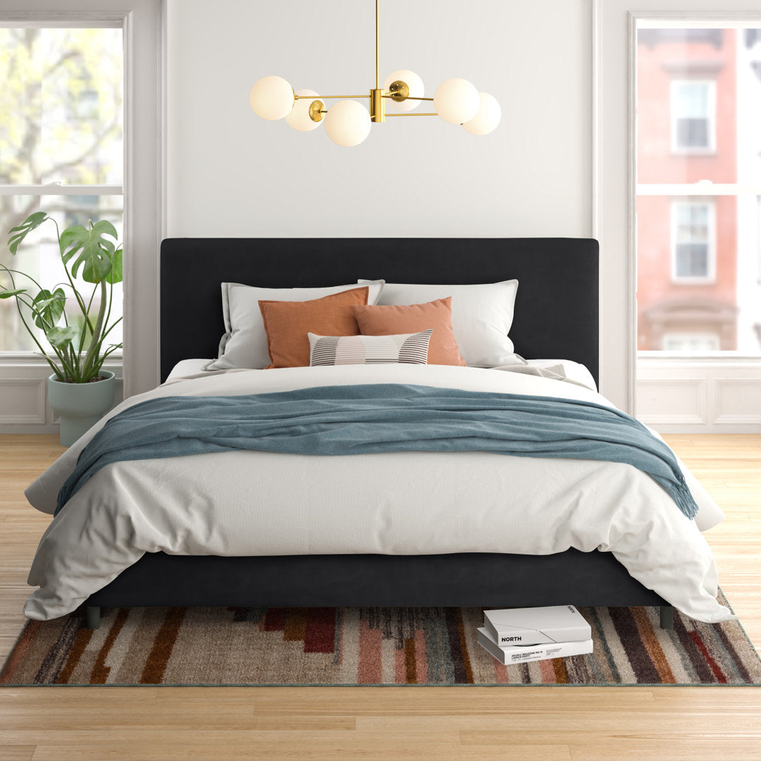 Pyburn Upholstered Low Profile Platform Bed Mercury Row® Color: Classic Black Performance Velvet Size: Full