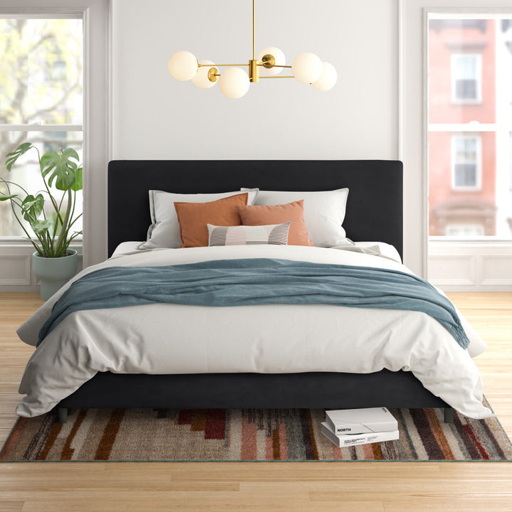 Pyburn Upholstered Low Profile Platform Bed Mercury Row® Color: Classic Black Performance Velvet Size: Full