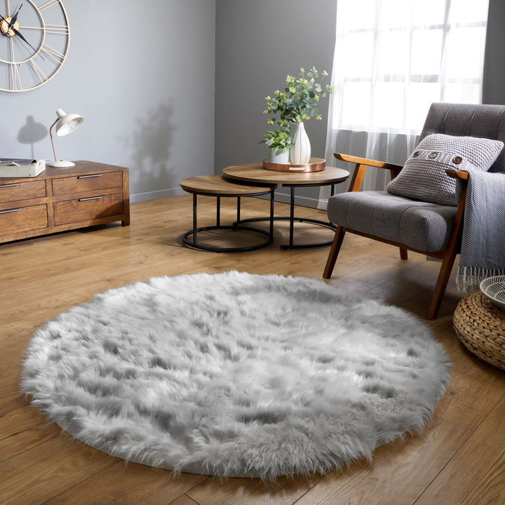 Haja Handmade Shag Faux Sheepskin Gray Area Rug Everly Quinn Rug Size: Round 7'11"