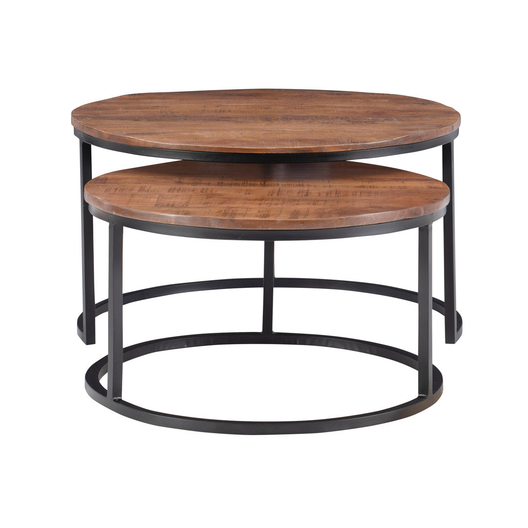 Jay 2 Piece Coffee Table Set Steelside™ Table Base Color: Black, Table Top Color: Brown