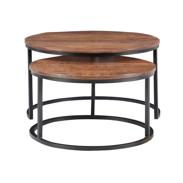 Jay 2 Piece Coffee Table Set Steelside™ Table Base Color: Black, Table Top Color: Brown