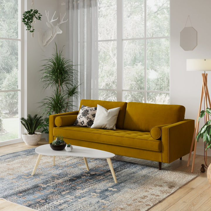 Geo 84" Upholstered Sofa AllModern Fabric: Bella Gold Performance Velvet