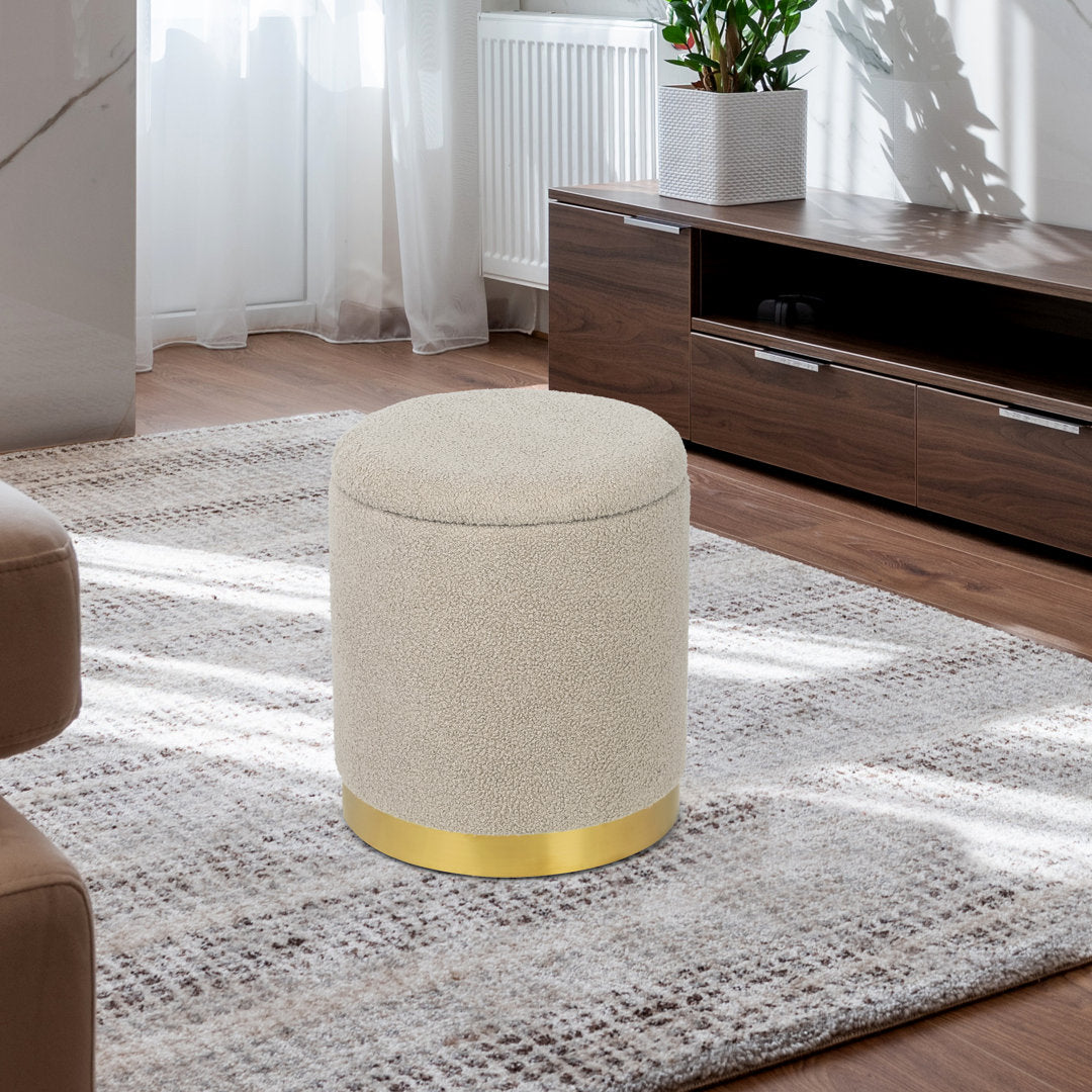 Teddy Fleece Round Ottoman With Stroage Mercer41 Body Fabric: Beige Faux Fur