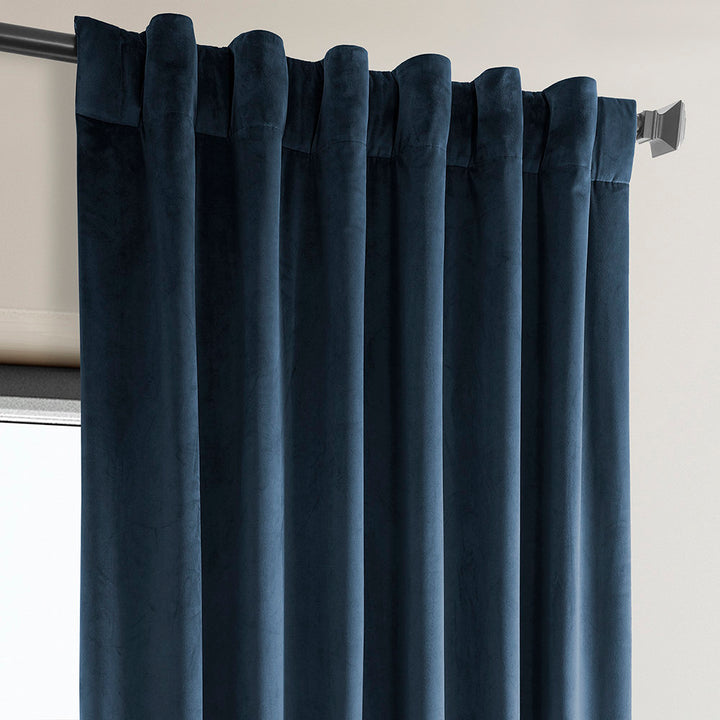 Matra Plush Velvet Curtains for Bedroom - Room Darkening Curtains for Living Room Window Single Panel AllModern Curtain Color: Eternal Blue Size per Panel: 50" W x 96" L