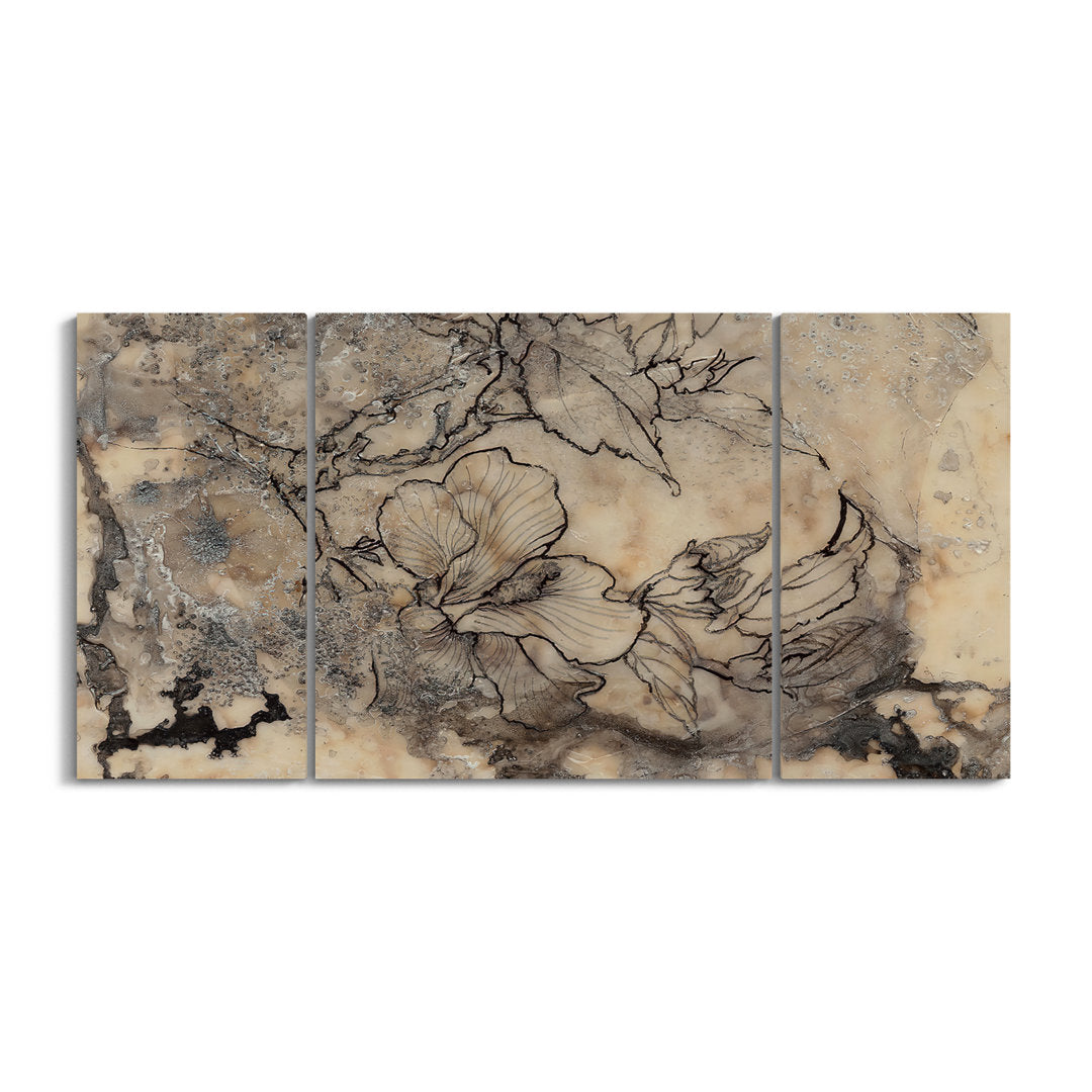A Premium 'Tattooed Floral I' Painting Multi-Piece Image on Canvas Etta Avenue™ Size: 32" H x 64" W x 1.5" D