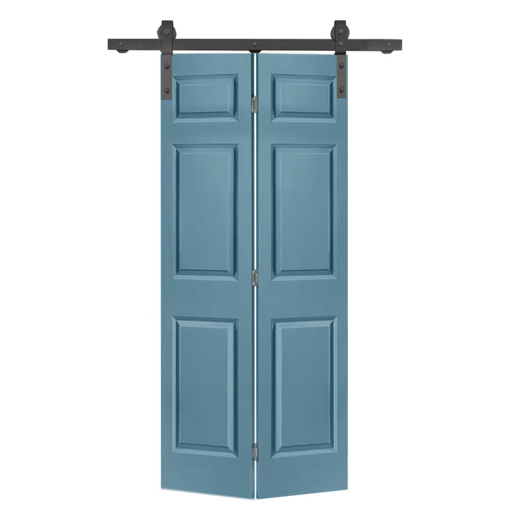 Paneled MDF Composite Bifold Barn Door with Installation Hardware Kit Calhome Size: 30" x 84" Finish: Dignity Blue