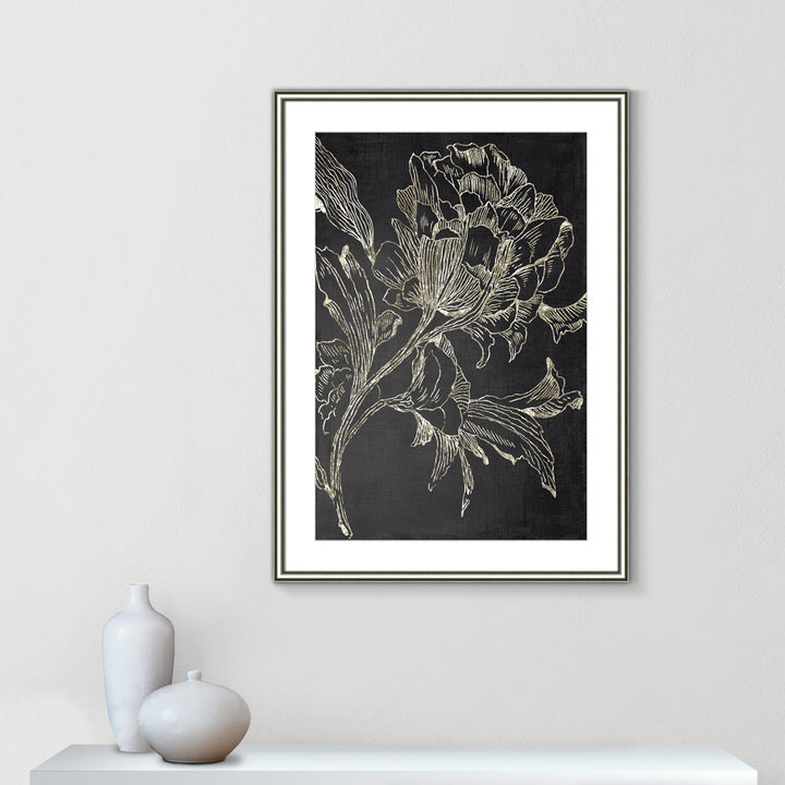 Golden Flower Folklore I by Asia Jensen - Picture Frame Graphic Art Print Joss & Main Size: 36.75" H x 26.75" W Format: Silver Framed