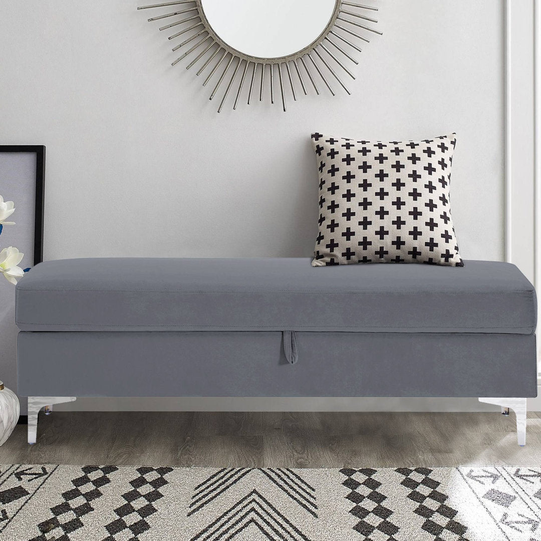 Taquarius 56" Velvet Upholstered Flip Top Storage Bench with Metal Legs Everly Quinn Color: Dark Gray