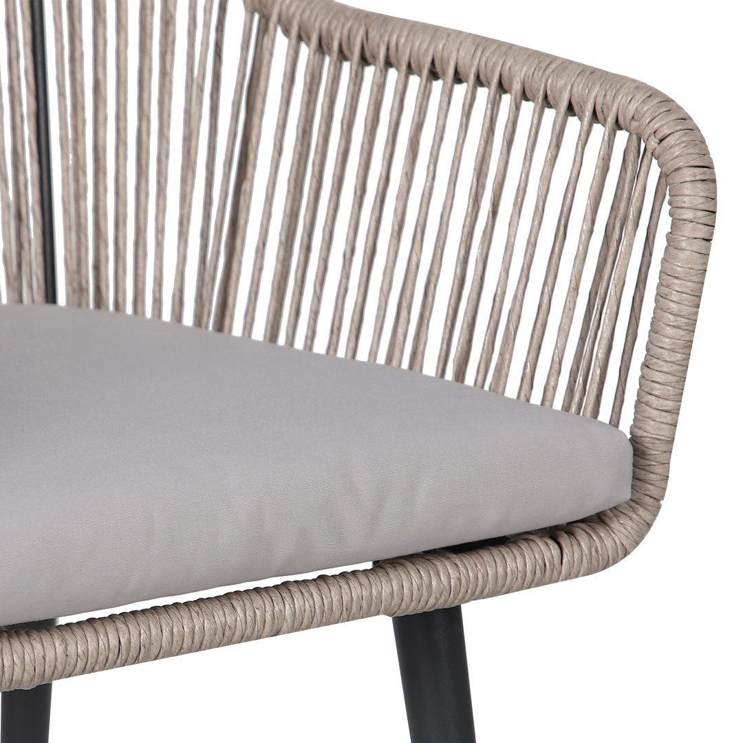 Cassil Patio Dining Armchair with Cushion (Set of 2) Wade Logan® Frame Color/Cushion Color: Beige Frame/Light Gray Cushion