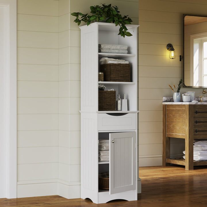 RiverRidge Ashland Tall Bathroom Storage Linen Cabinet and Organizer with Drawer and Shelves RiverRidge Home Finish: White