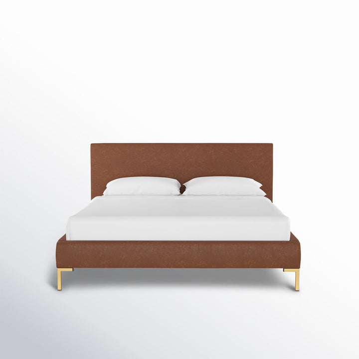 Rand Vegan Leather Bed AllModern Color: Classic Otter Performance Velvet, Leg Color: Brass Size: Twin