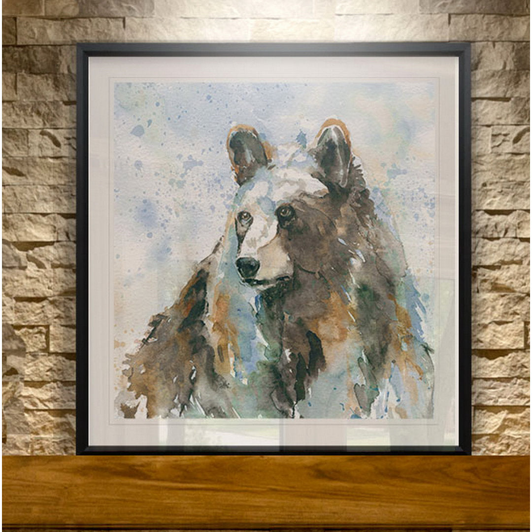 Black Bear on Blue -Picture Frame Print on Paper Union Rustic Size: 26.5" H x 26.5" W x 1.5" D