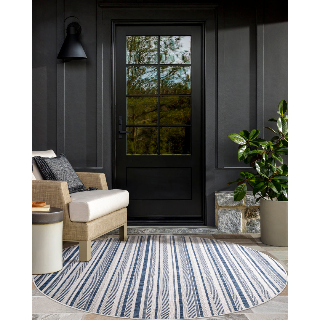 Bellino Striped Denim Indoor/Outdoor Area Rug Beachcrest Home™ Rug Size: Round 7'10"