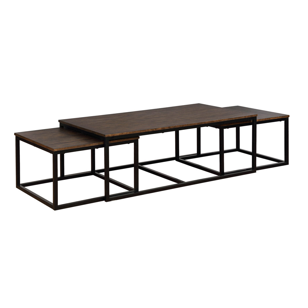 Kersh Arcadia Acacia Wood Nesting Coffee Table Set, 54-Inch, Antiqued Mocha Finish, Industrial Style with Metal Sled Legs, Space-Saving Design, Ideal for Entertaining and Daily Use Laurel Foundry Modern Farmhouse®