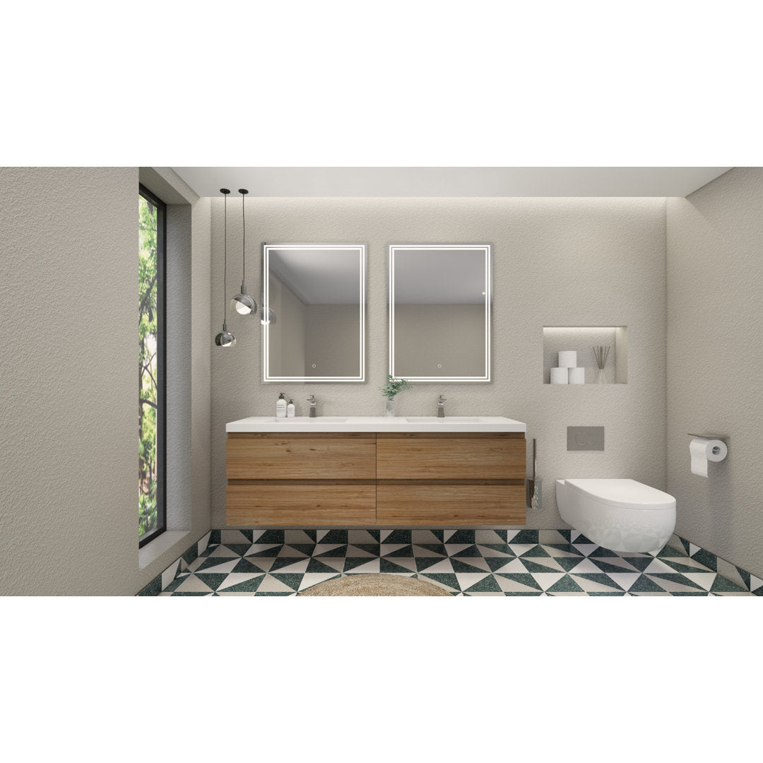 Aylanna 72" Wall-Mounted Double Bathroom Vanity Set Wade Logan® Base Finish: Natural Oak