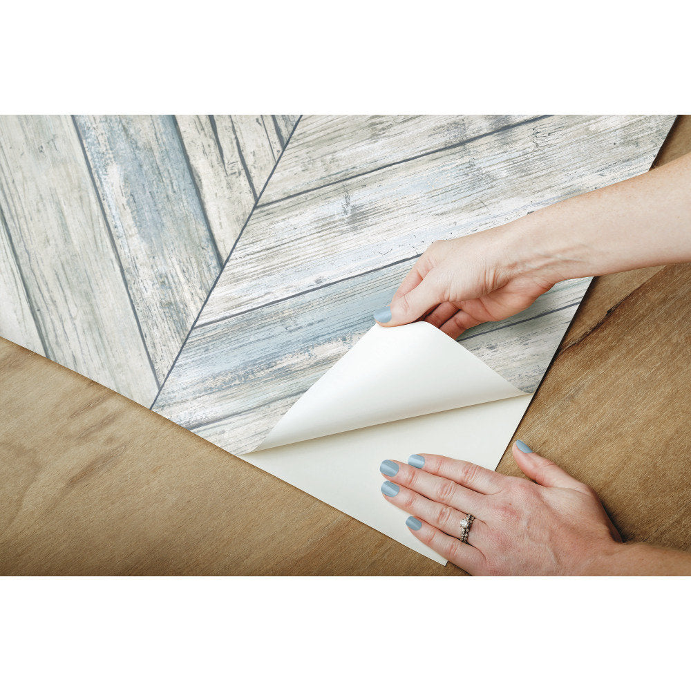 Healdton Herringbone Wood Boards 16.5' L X 20.5" W Peel and Stick Wallpaper Roll Foundry Select Color: Blue/Gray