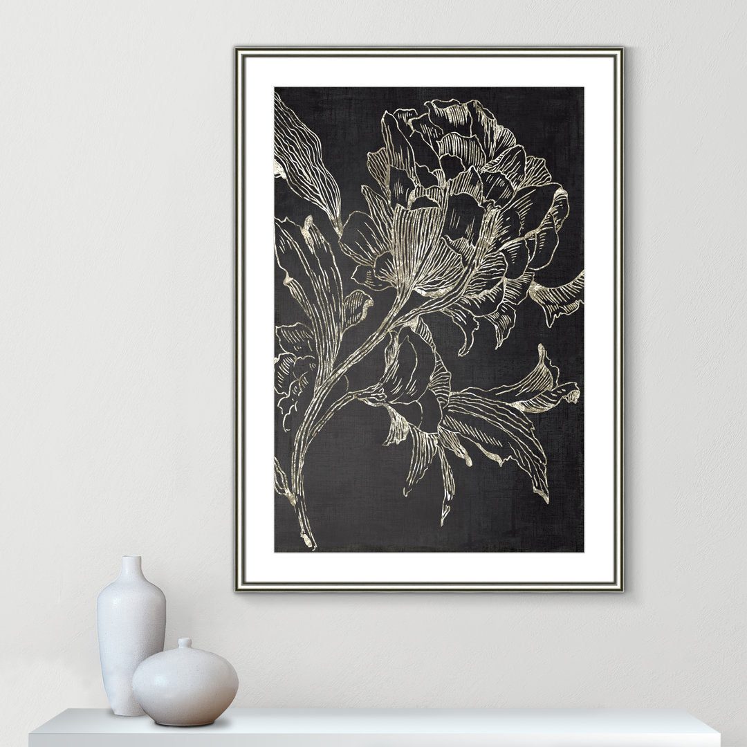 Golden Flower Folklore I by Asia Jensen - Picture Frame Graphic Art Print Joss & Main Size: 42.75" H x 30.75" W Format: Silver Framed
