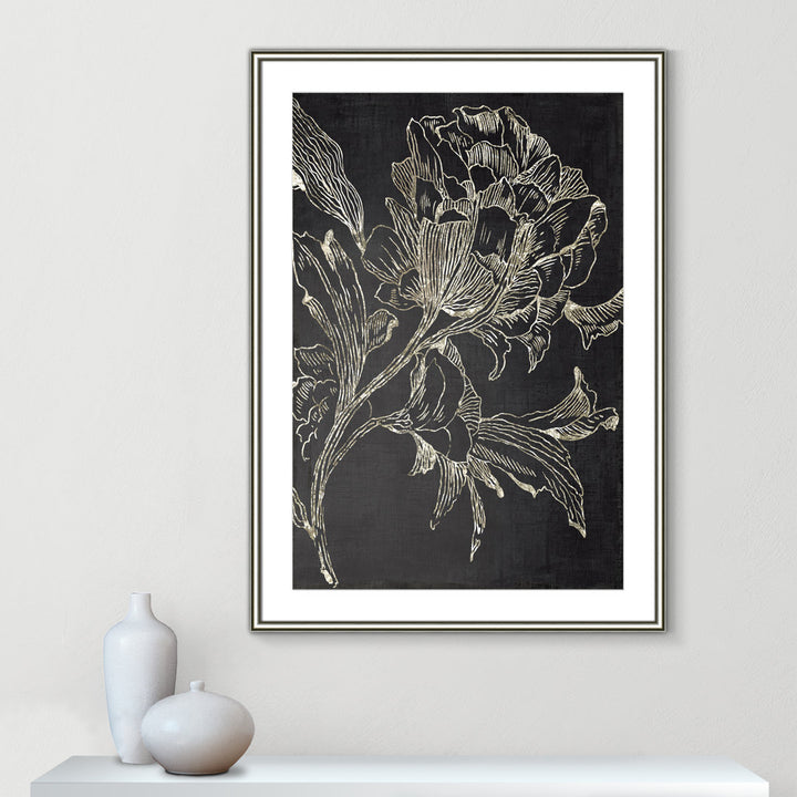 Golden Flower Folklore I by Asia Jensen - Picture Frame Graphic Art Print Joss & Main Size: 42.75" H x 30.75" W Format: Silver Framed